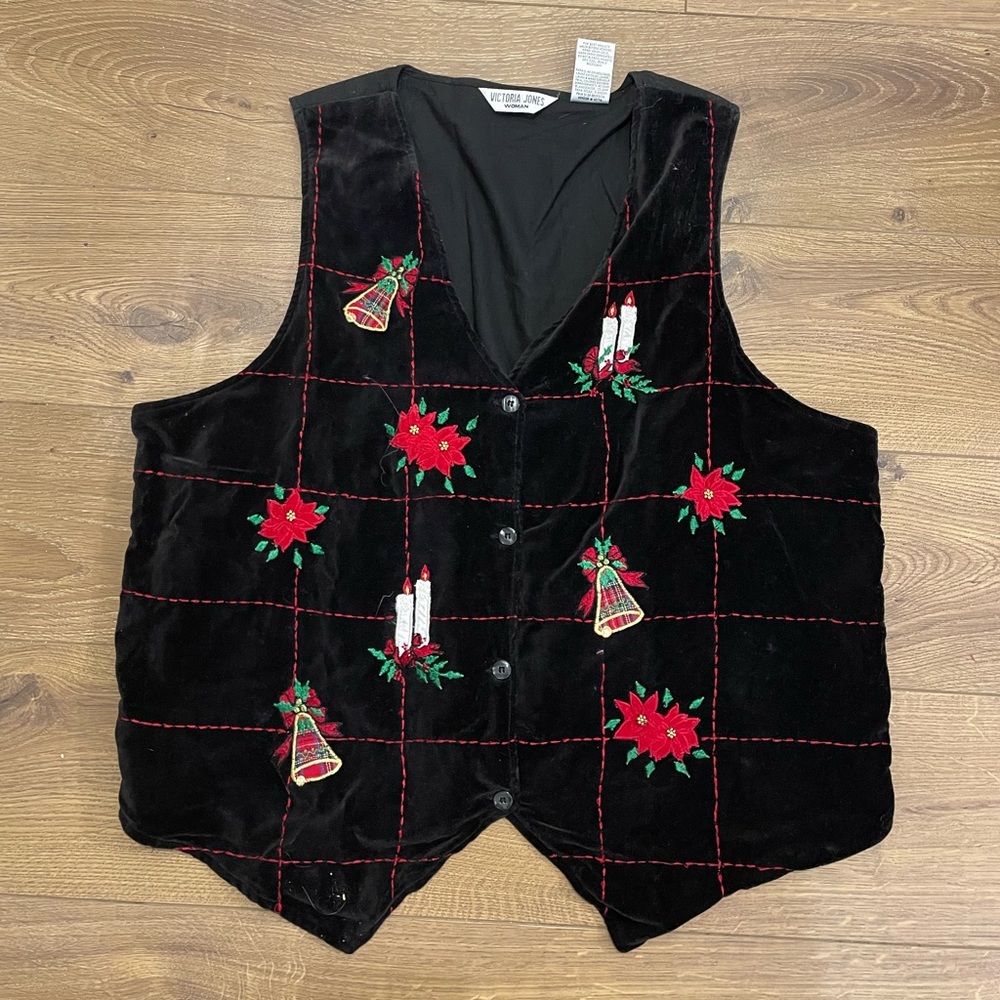 Victoria Jones Vintage Christmas Velour Holiday Vest Cottagecore Grandma 22W